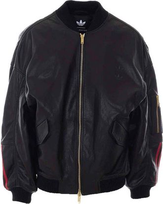 adidas black leather bomber