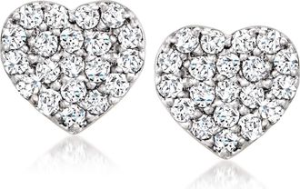 RS Pure by Ross-Simons Pave Diamond Heart Stud Earrings in Sterling Silver