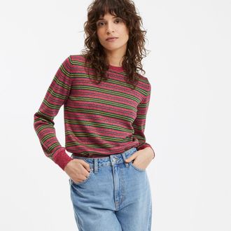 La Redoute Collections Gestreepte trui met ronde hals, in fijn breisel met glanzend garen