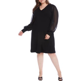 Karen Kane Sheer Long Sleeve Jersey Sheath Dress in Black at Nordstrom, Size 2X