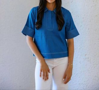 THML Clothing Denim Collared Top In Harbor Blue