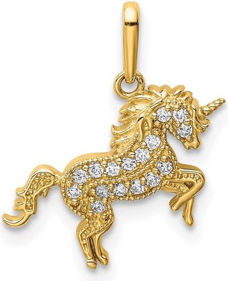 Diamond2Deal 14k Yellow Gold Rearing Unicorn CZ Pendant