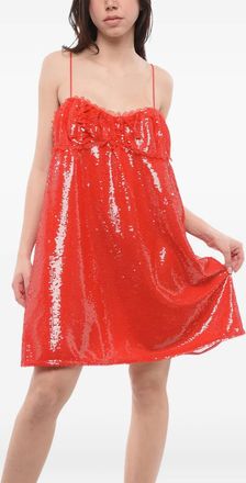 Ganni sequin-embellished ruffled dress - women - Recycled Polyester/Sequin - 40 - Red