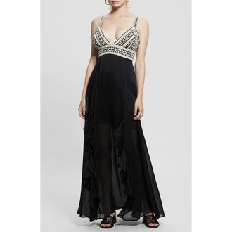 Guess Serena Maxi Dress in Jet Black A996 at Nordstrom, Size X-Small