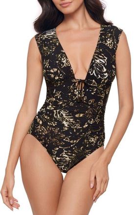 Magic Suit By Miraclesuit Balinese Dash Open Back One-Piece Swimsuit in Black/Multi at Nordstrom, Size 12