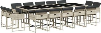 vidaXL Set Comedor Jard&iacute;n Y Cojines 15 Pzas Rat&aacute;n Sint&eacute;tico Gris Claro Vidaxl