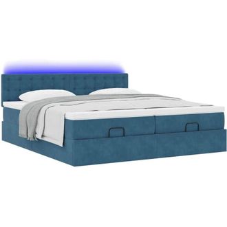 vidaXL Cama Otomana Con Colchones Y Luces Led Azul Oscuro 200x200 Cm Vidaxl