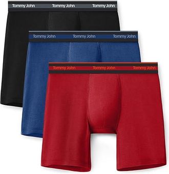 Tommy John Comfort Micro 6 Boxer Brief 3-Pack Mens Underwear Black, Blue Quartz, Haute Red : 2XL (44-46 Waist), Nylon/Spandex