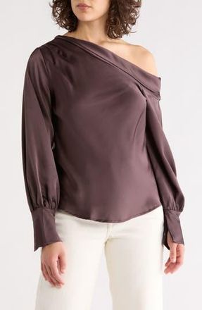Renee C Asymmetrical Drop Shoulder Satin Top in Brown at Nordstrom Rack, Size X-Small