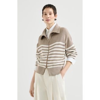 Brunello Cucinelli Sparkling cotton cardigan in Beige at Nordstrom, Size Medium Eu