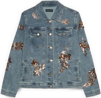 Fiorella Rubino Denim jas met bloemen pailletten borduurwerk - Dames - Spijkerjassen - Blauw - 2XL - Denim - Jassen