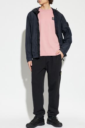 Stone Island T-shirt With Logo Patch, Mens, Pink