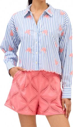 Allison New York Embroidered Emily Top In Blue Stripe