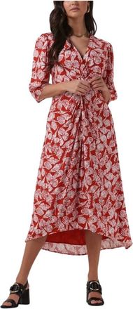 Scotch & Soda Kleedjes, Dames, Rood, S, Rust Midi Wikkeljurk Met Knoop