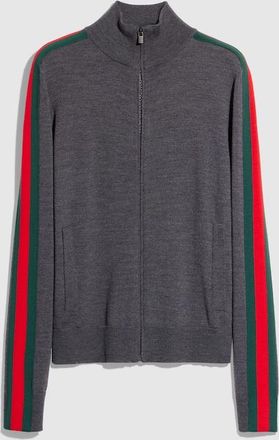 Gucci Fine Wool Zip Jacket With Web, Grey