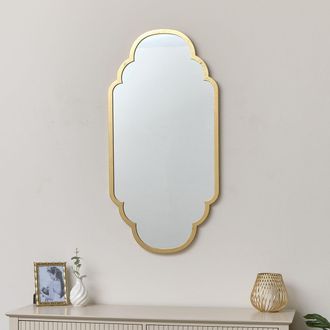 Melody Maison Gold Foiled Curved Scalloped Framed Wall Mirror 50cm X 100cm | Size: 50 cm X 100 cm