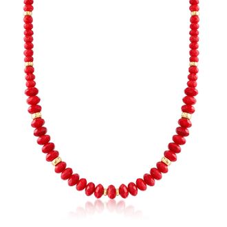 Ross-Simons Graduated Red Coral Bead Necklace With 14kt Yellow Gold