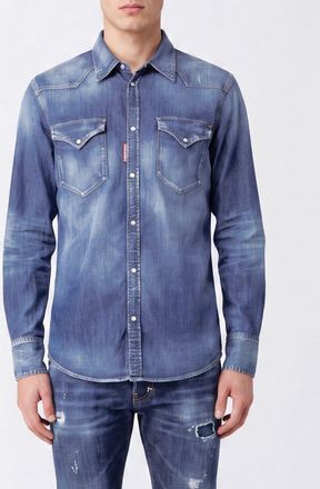 Dsquared2 Camicia slim fit in cotone stretch con collo francese