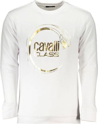 Cavalli Sweatshirts, male, White, Size: 3XL Logo Print Crewneck Sweatshirt Brushed Cotton