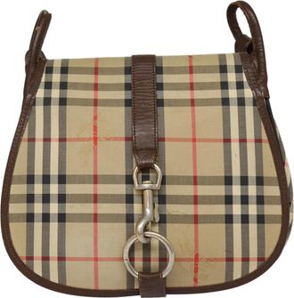 Burberry Vintage Check Brown Canvas Shoulder Bag (Pre-Owned)