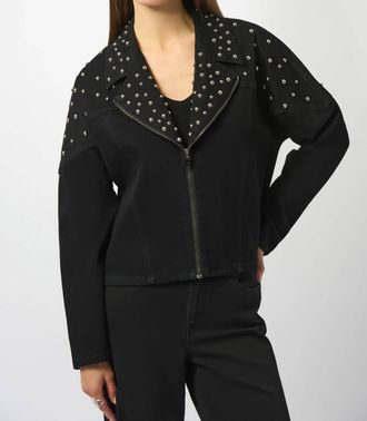 Joseph Ribkoff Stretch Denim Jacket With Stud Detailing In Black
