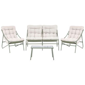 Beliani Conjunto De Jard&iacute;n Exterior Sof&aacute; 2 Plazas Dos Sillones Y Una Mesa Verde Y Beige Molveno