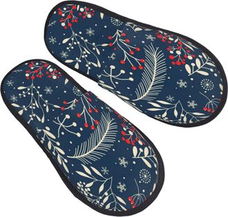 Generic Slippers Merry Christmas Winter Leaves Snowflakes Home Slippers Casual Unisex Slides For Winter Spa Party L