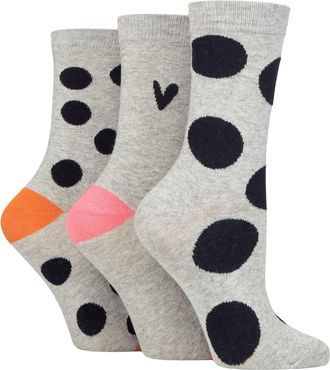 Caroline Gardner Ladies Patterned Cotton Socks Pack of 3 Grey Spots 4-8