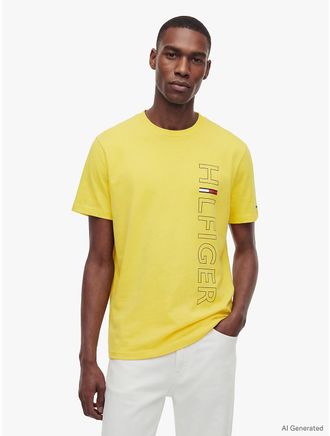 Tommy Hilfiger Mens Vertical Hilfiger Logo T-Shirt - Yellow - XXXL