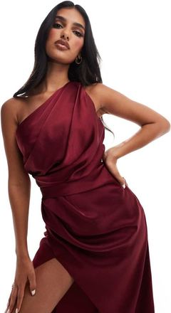 Jarlo one shoulder slit maxi dress in burgundy-Red