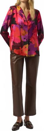 Joseph Ribkoff Floral Satin Long Sleeves Top In Black/multi
