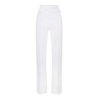 Elisabetta Franchi Wide Trousers, female, White, Size: XL Double-stretch Crepe Trousers