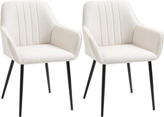 OEM Pack De 2 Sillas De Cocina Con Respaldo Reposabrazos Y Patas De Metal Para Sal&oacute;n 59,5x56,5x81 Cm Beige