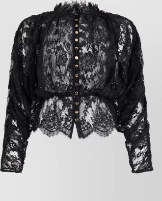 Self Portrait lace cropped long-sleeve blouse