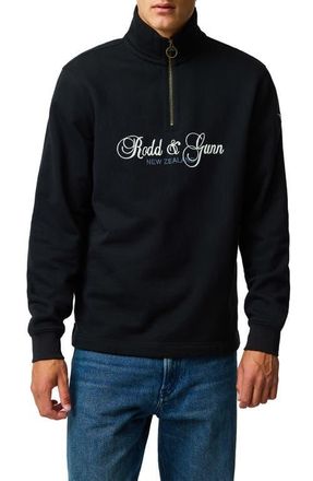 Rodd & Gunn Jubilee Embroidered Logo Cotton French Terry Quarter Zip Pullover in Onyx at Nordstrom, Size Xxx-Large