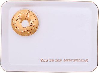 Two's Company Bagel Icon Trinket Tray With Saying In Gift Box