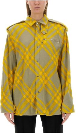 Burberry Shirt met ruitpatroon - Dames - Blouses & Shirts - Geel - Maat: 2XS Wol