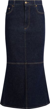 Moschino Blue Fitted Denim Midi Skirt With Hearts