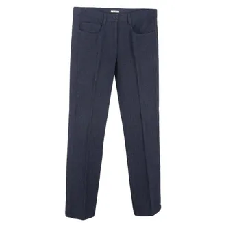 Miu Miu Cropped Trousers in Navy Blue Wool