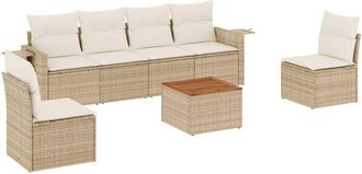 vidaXL Vidaxl - Set Sof&aacute;s De Jard&iacute;n 7 Piezas Y Cojines Rat&aacute;n Sint&eacute;tico Beige