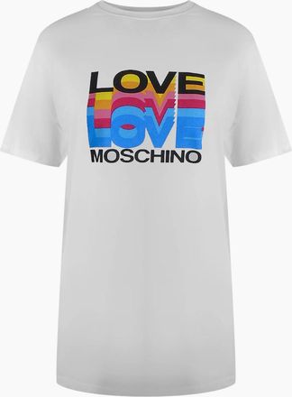 Love Moschino Mens Love Moschino White T-Shirt Large Colourful Love Logo - Size: 44
