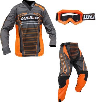 Generic Kids Motorbike Motocross Suit and Goggles Orange - Wulf Junior Off Road Jersey and Trouser Enduro Quad Dirt Pit Bike BMX Sports Kart ATV MX Kit (Orang