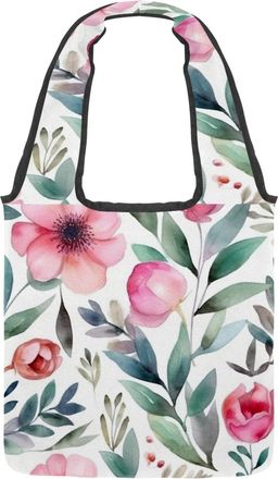 Generic Floral with Leaves Reversible Canvas Shoulder Tote - Double-Sided Print, 12oz Cotton, 27cm Drop, Fold-Flat Bag for Travel, Shopping, Street Outings