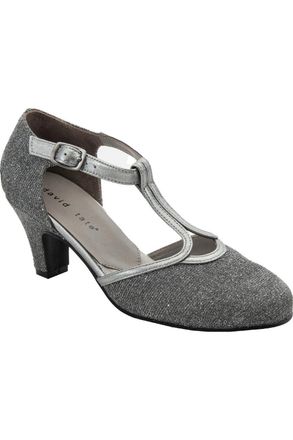 David Tate Fantastic NWS24-537 Pump Women Pewter T-Strap Block Heel ZOGG3924
