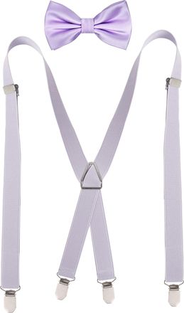 Alizeal Elastic and Adjustable Mens Trouser Braces Bow Tie Set, Lilac