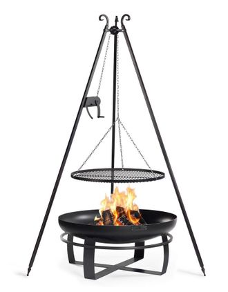 Cook King Kit Braciere Da Giardino viking Da 80 Cm Con Griglia A Treppiede Da 180 Cm Con Verricello E Griglia In Acciaio Naturale Da 70 Cm