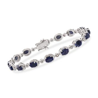Ross-Simons Sapphire Bracelet With Diamond Accents in Sterling Silver