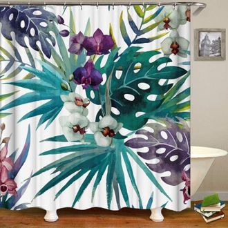 OEM Cortina De Ducha Con Hojas Moradas, 180 X 200 Cm, Impermeable, Lavable, Tejido De Poli&eacute;ster, Estampado Digital 3d Con Motivo Vegetal - Crezuo
