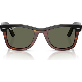 Ray-Ban 52mm Wayfarer Polarized Square Sunglasses in Black On Havana /Polar Green at Nordstrom