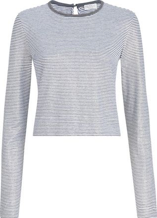 Brunello Cucinelli Striped jersey top with monili in Blue at Nordstrom, Size 3X-Large Eu